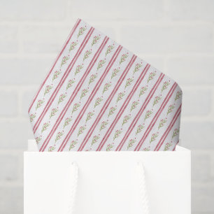 Papel De Seda Natal com Listras e Ramalhetes de Aquarela Vermelh