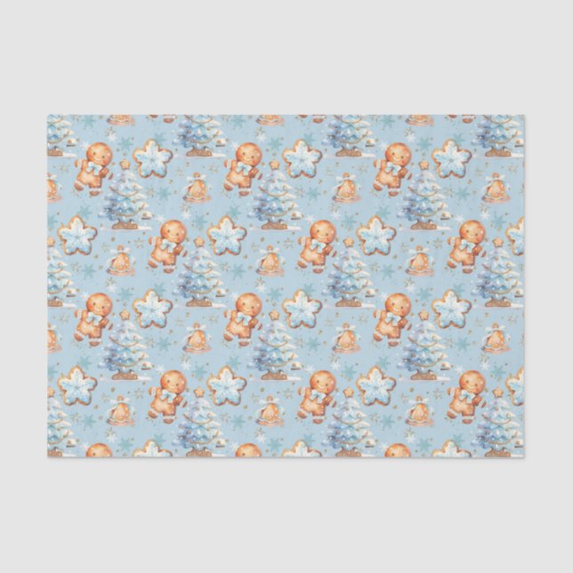 Papel De Seda Natal Cookie Gingerbird homem azul aniversário (Frente )