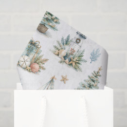 Papel De Seda Natal Costeiro em Aquarela Tema Náutico de Férias