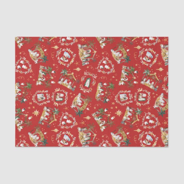 Papel De Seda Natal Cristão Natividade Cinematográfica Vermelha (Frente )