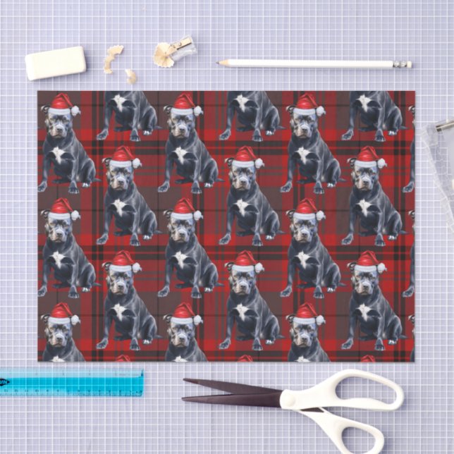 Papel De Seda Natal da Xadrez Vermelha do Cão Azul Feriado (Arte )