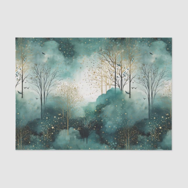 Papel De Seda Natal das Árvores Douradas Verde (Frente )