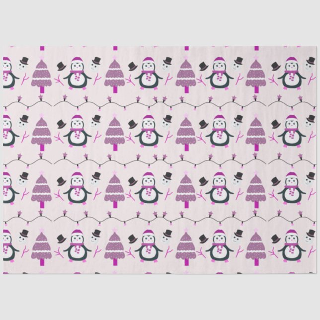 Papel De Seda Natal das Árvores e Pinguins (Frente )