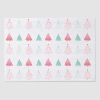 Papel De Seda Natal de Árvores Brancas Verdes e Rosa