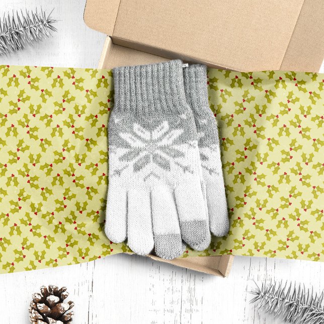Papel De Seda Natal de Azevinho Verde e Frutas (Criador carregado)