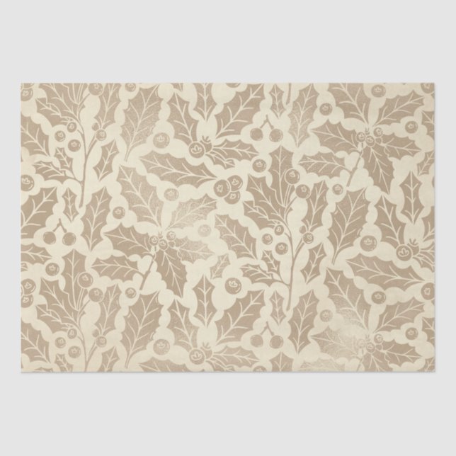 Papel De Seda Natal de Champanhe: Holly Sai e Berries (Frente )