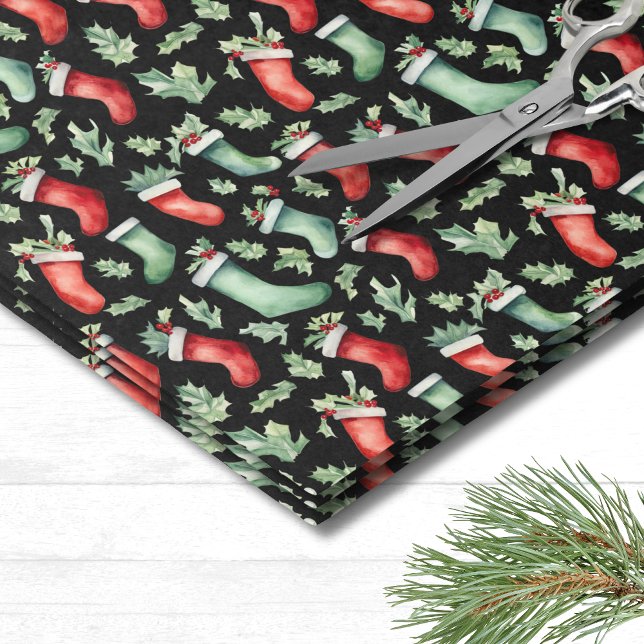 Papel De Seda Natal de fim de ano (Festive Holiday Holly Stocking Christmas Tissue Paper)