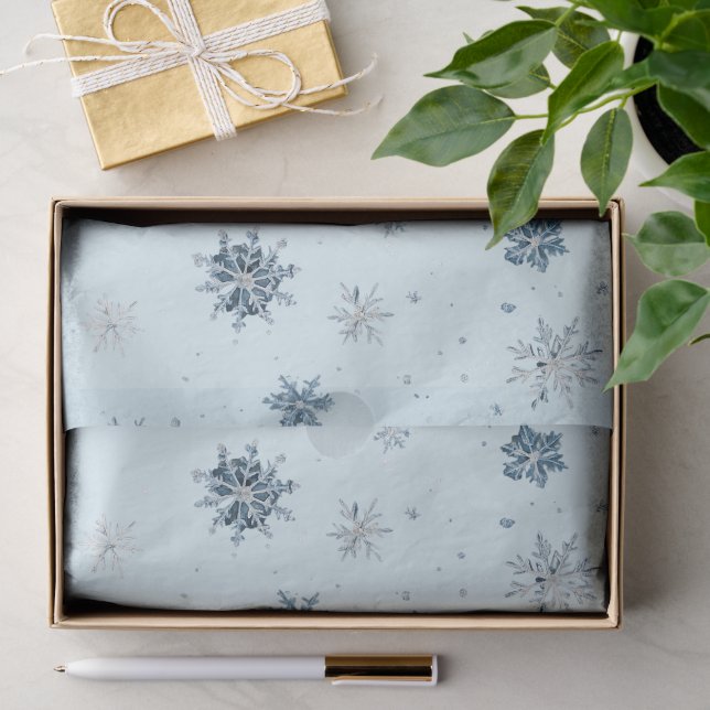 Papel De Seda Natal de Flocos de Neve Azuis  (Presente)