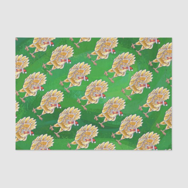 Papel De Seda Natal De Frango Em Verde (Frente )