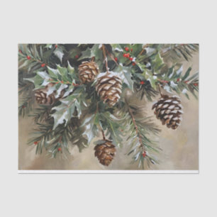 Papel De Seda Natal - Disoupage Holly e Pinecones