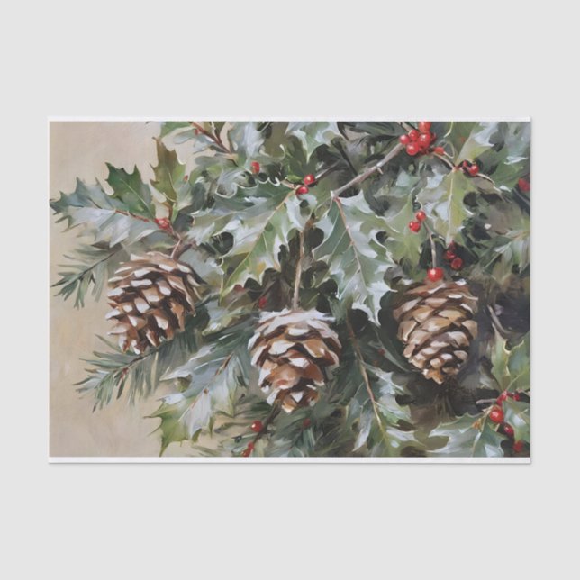 Papel De Seda Natal - Disoupage Holly e Pinecones (Frente )