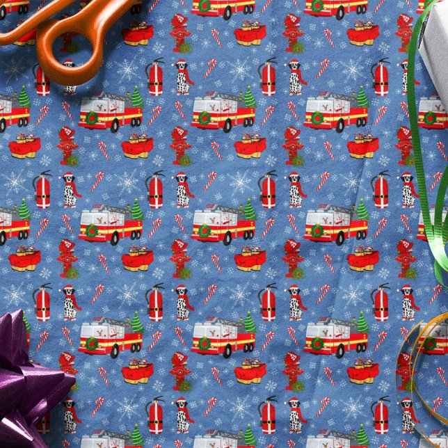 Papel De Seda Natal do Bombeiro com Papai Noel e Dálmata    (Criador carregado)