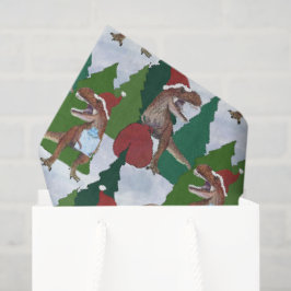 Papel De Seda Natal do Dinossauro T-Rex Papai Noel