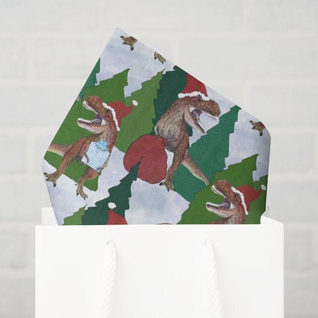 Papel De Seda Natal do Dinossauro T-Rex Papai Noel (Sacola de presentes)