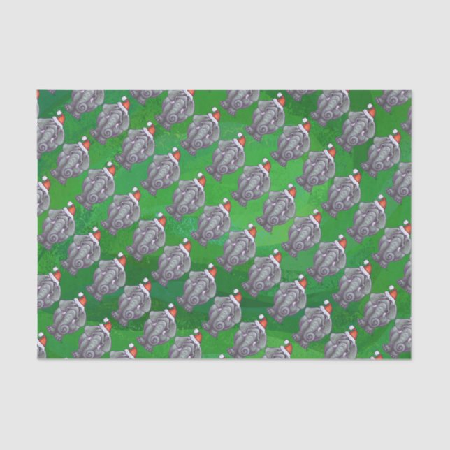 Papel De Seda Natal Do Elefante Em Verde (Frente )