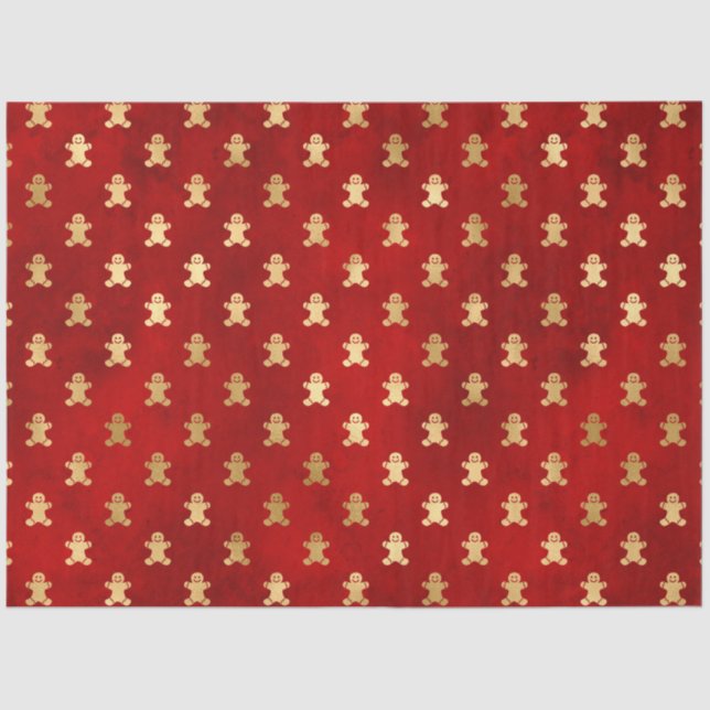 Papel De Seda Natal do Gingerpão Vermelho Dourado Elegante (Frente )