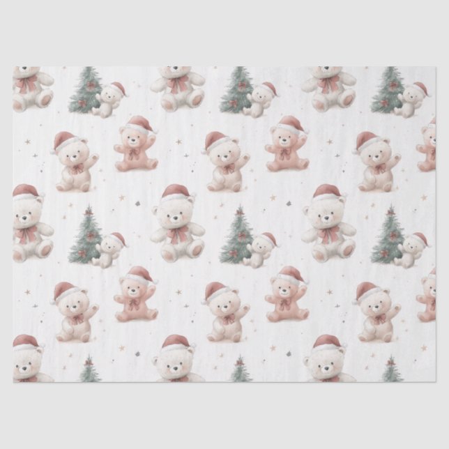 Papel De Seda Natal do Ursinho de Pelúcia Rosa  (Frente )