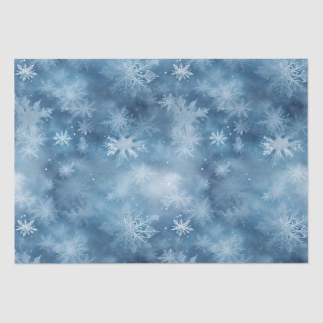 Papel De Seda Natal dos Flocos de Neve Brancos de Inverno Azul (Frente )