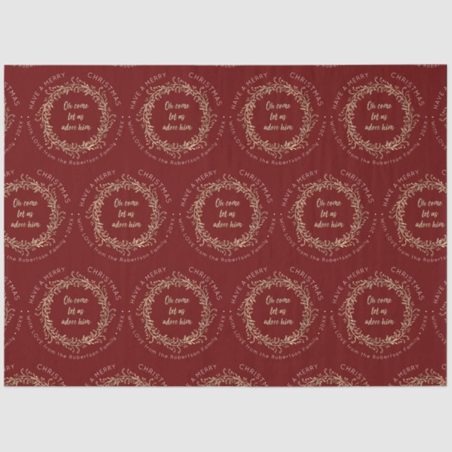 Papel De Seda Natal elegante Fera Vermelha Dourada Feliz Natal (Frente )