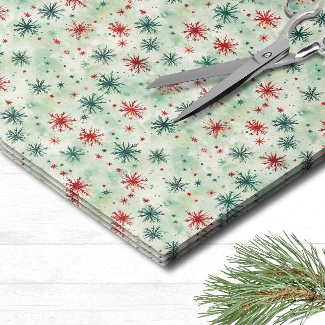 Papel De Seda Natal Festivo Foliday Snowflake (Festive Holiday Red Green Snowflake Christmas Tissue Paper)