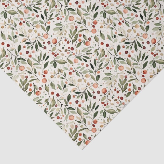 Papel De Seda Natal Festivo Verde Berries Vermelhos (Detalhes)