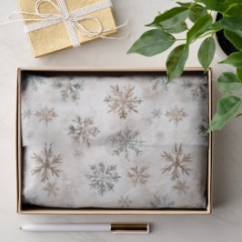 Papel De Seda Natal Flocos de Neve Azul Marrom Creme