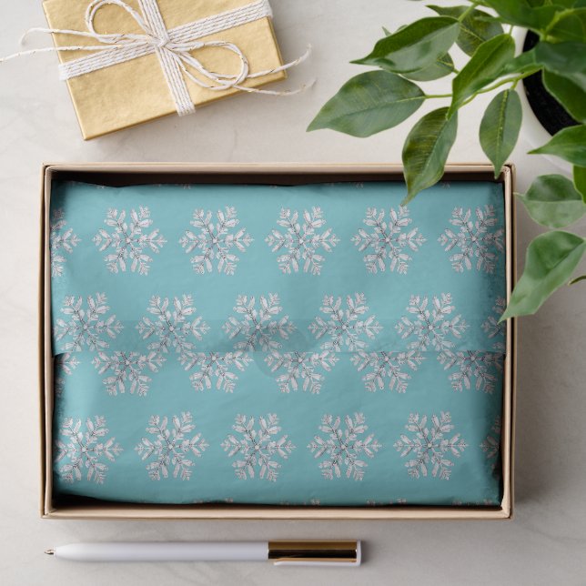 Papel De Seda Natal Flocos de Neve Branco Menta Chic (Presente)