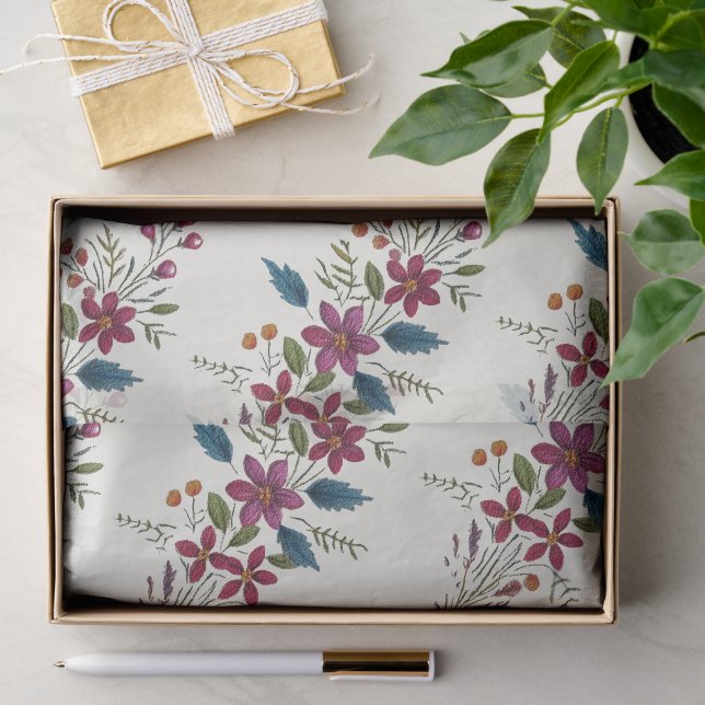 Papel De Seda Natal Floral Folclórico Retrô (Presente)