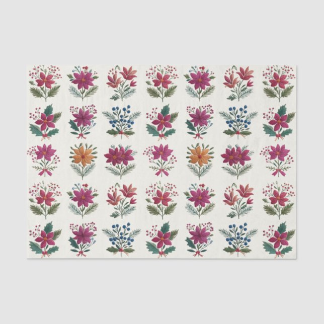 Papel De Seda Natal Floral Folclórico Retrô (Frente )