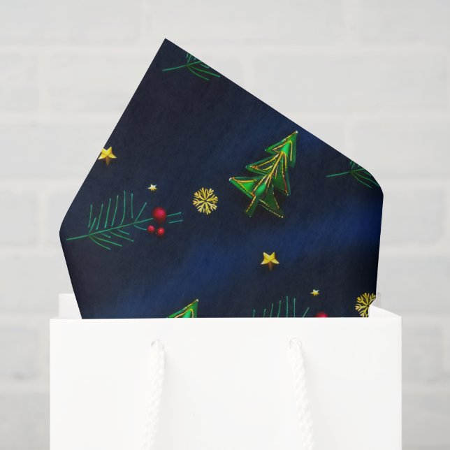 Papel de seda natal fundo azul profundo (Sacola de presentes)