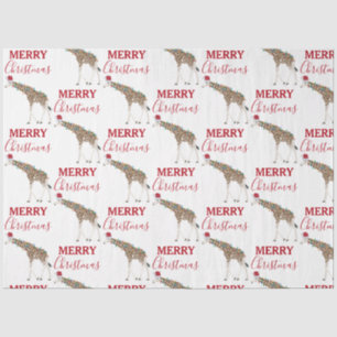 Papel De Seda Natal Giraffe Funny Animal com Santa Hat