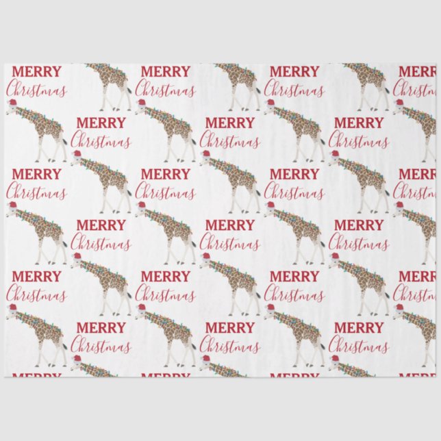 Papel De Seda Natal Giraffe Funny Animal com Santa Hat (Frente )