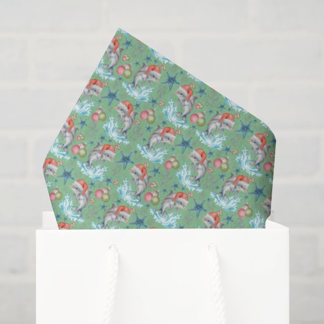 Papel de seda Natal Golfinho em Verde (Sacola de presentes)