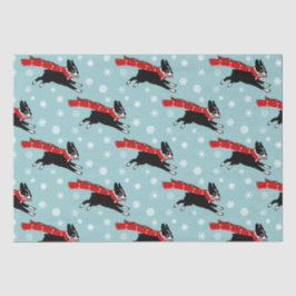 Papel De Seda Natal Holiday Boston Terrier com flocos de neve