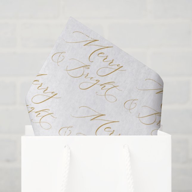 Papel De Seda Natal Merry & Bright Dourado Script (Sacola de presentes)