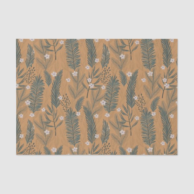 Papel De Seda Natal Moderno Boho Botânico Verde  (Frente )