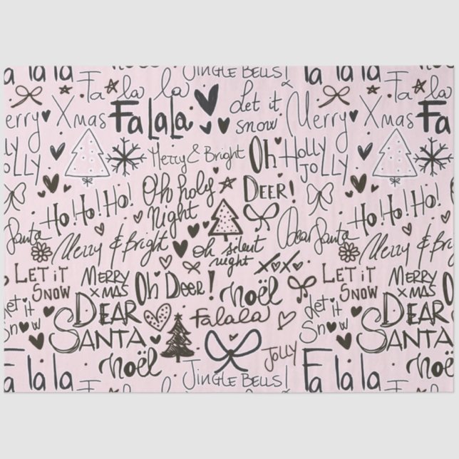 Papel De Seda Natal moderno rosa e preto (Frente )