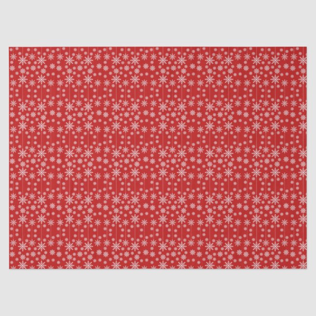 Papel De Seda Natal Moderno Vermelho e Branco com Flocos de Neve (Frente )