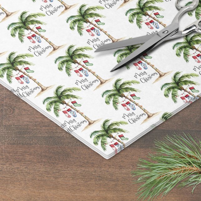 Papel De Seda Natal na Praia Tropical (Tropical Beach Christmas Tissue Paper)
