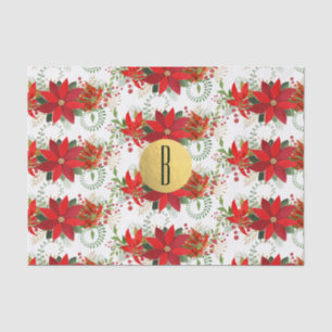 Papel De Seda Natal Poinsettia Feriado Dourado Vermelho Floral