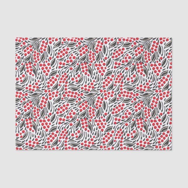 Papel De Seda Natal Red Black White Winter Holly Berries (Frente )