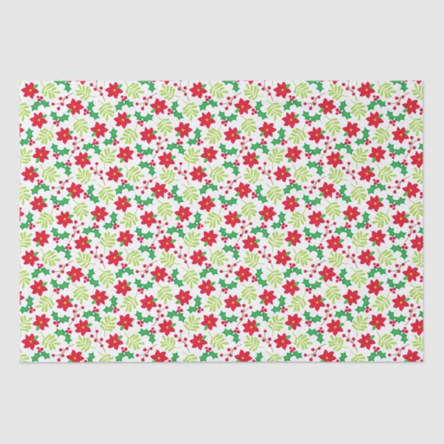 Papel De Seda Natal Red Poinsettia Green Holly Gift (Frente )