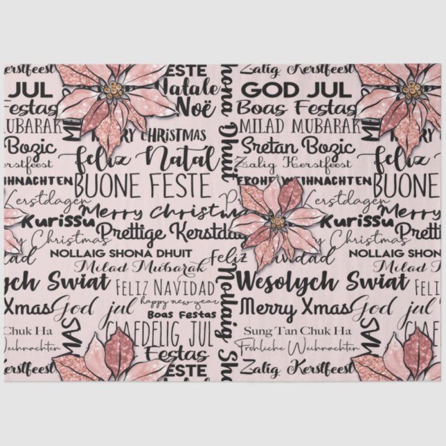 Papel De Seda Natal rosa e preto moderno e festivo (Frente )