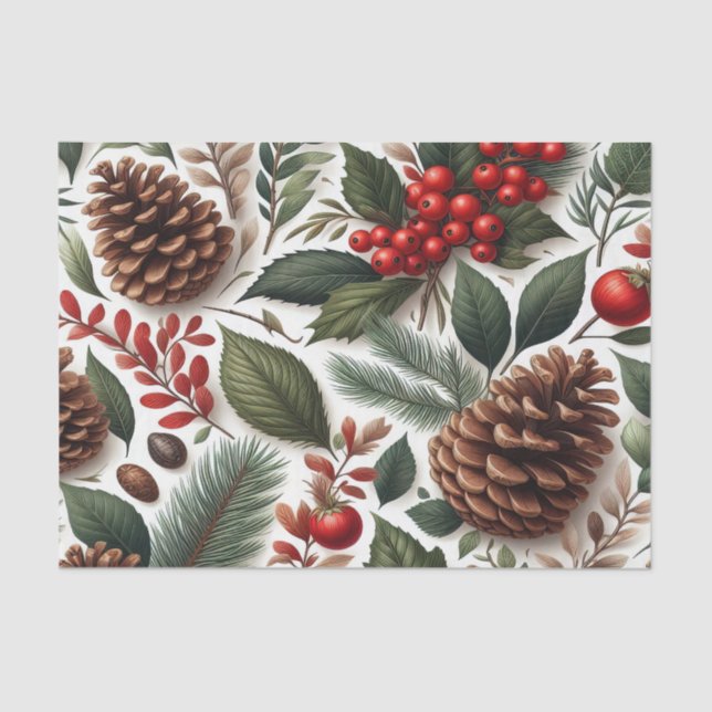 Papel De Seda Natal Rustic Pinecone (Frente )