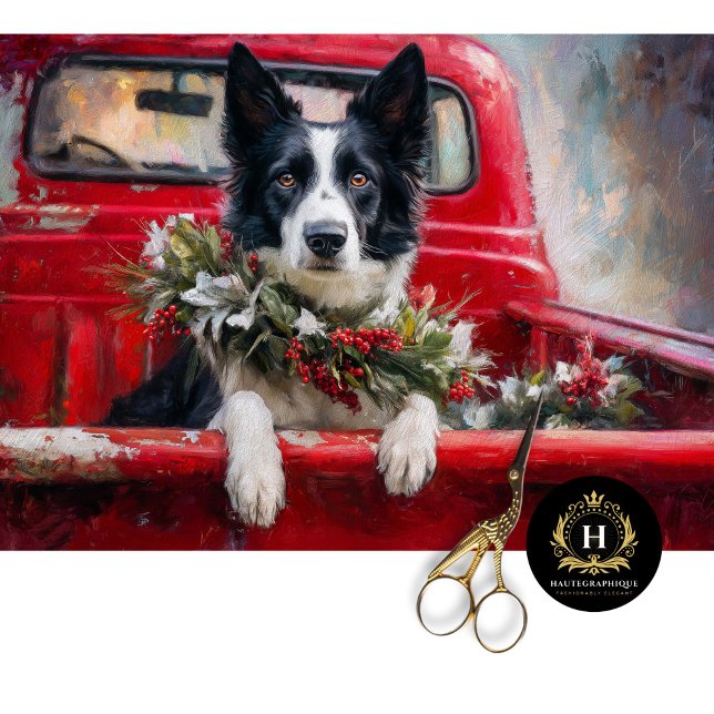 Papel De Seda Natal Rústico Border Collie Decoupage (Criador carregado)