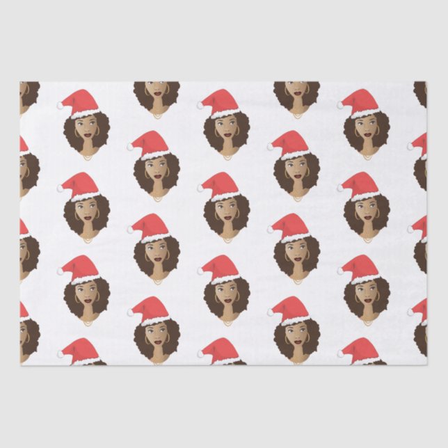Papel De Seda Natal Santa Hat, Mulher Negra, Cabelo Natural (Frente )