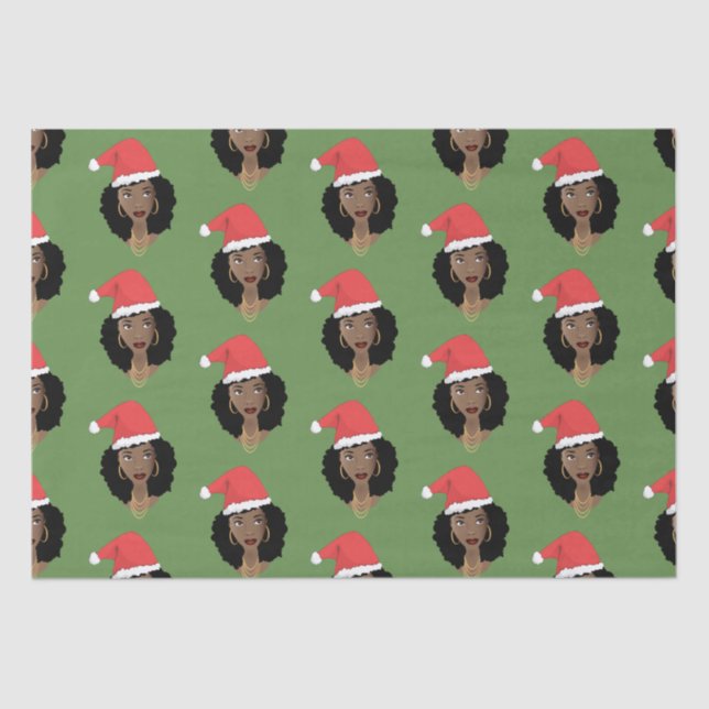 Papel De Seda Natal Santa Hat, Mulher Negra, Verde (Frente )