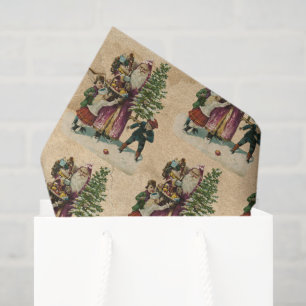 Papel De Seda Natal São Nicolau & Crianças Vitoriano Antigo