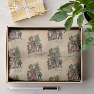 Papel De Seda Natal São Nicolau & Crianças Vitoriano Antigo