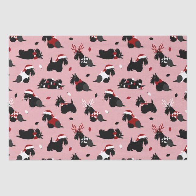 Papel De Seda Natal Scottish Terrier Pink (Frente )
